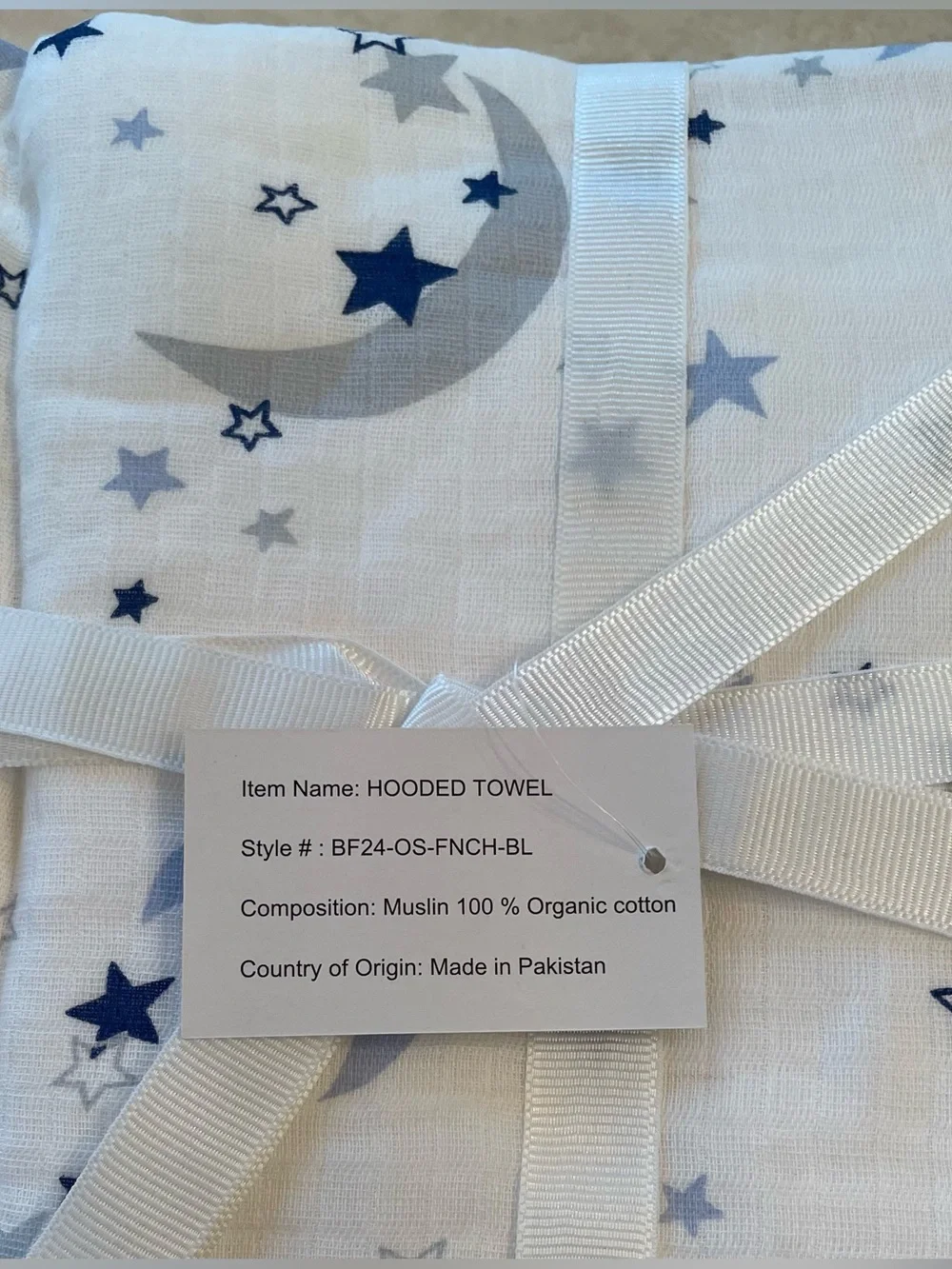 NWT Company Baby Moon&Star Muslin Organic Cotton Set Hooded Towel, 2 Washcloths